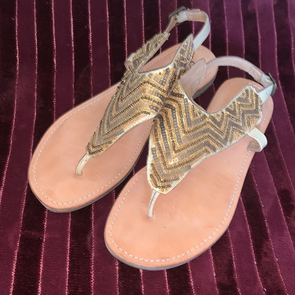 Lane Bryant Shoes - Lane Bryant Leather Collection Gold Beaded Sandals 9W